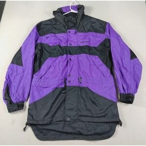 Vintage Edelweiss Jacket Mens Medium Purple Black Hooded Ski Colorblock 80s